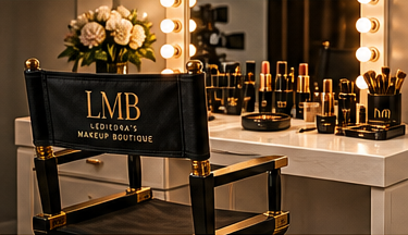 Cinematic LMB Film Set stage direction with chair, monitor, vanity, and production lighting.