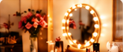 Private Beauty studio vanity with mirror and florals