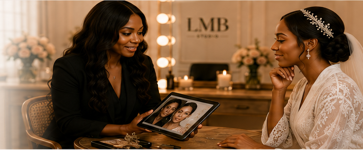 Bride meeting with a beauty specialist in the studio