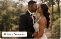 Bride and groom sharing a kiss outside