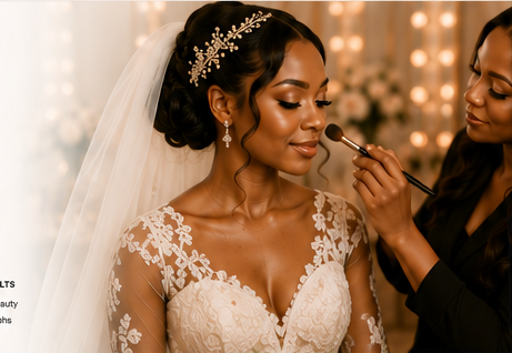 Bride receiving on-location makeup from an LMB artist