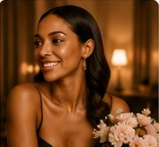 Client holding flowers after her Beauty House service
