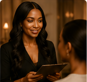Artist consulting with a Beauty House client