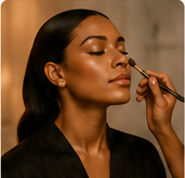 Artist evaluating a polished makeup look