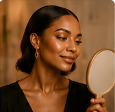 Client seeing her finished Beauty House look