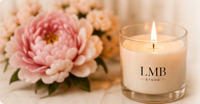 LMB candle with pink flowers