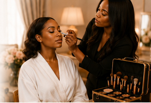 LMB artist applying makeup during an on-location appointment