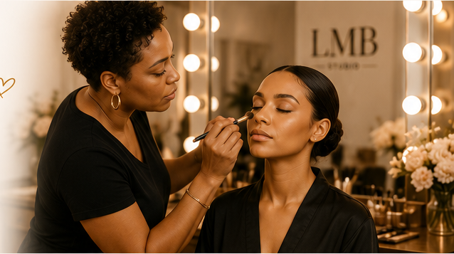 Makeup artist applying eye makeup in the LMB studio