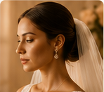 Bride in profile wearing polished bridal makeup